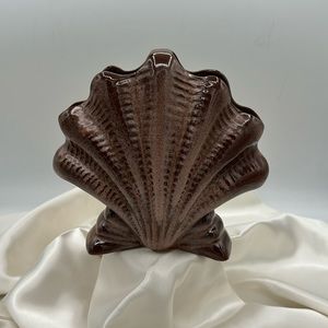 Frankoma Cocoa Brown Shell Vase Oklahoma USA Clay Circa 1948 Vintage